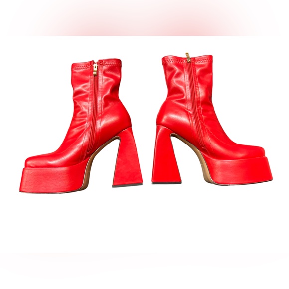 BVIENNIC RED Chunky square toe platform ankle GO-GO Boots w Heels EU42 - Picture 10 of 15